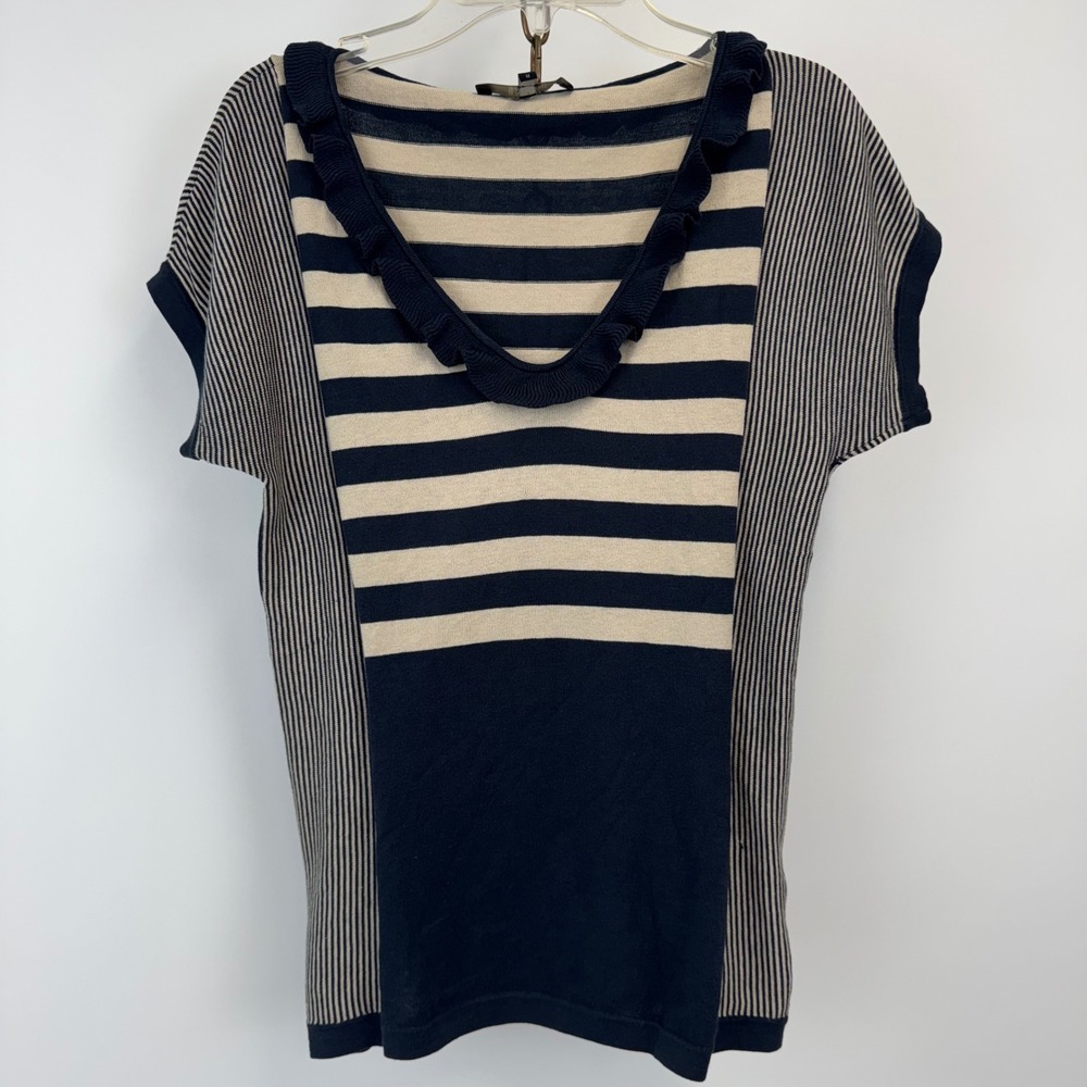 Weekend‎ Max Mara Silk Cotton Knit Striped Ruffle Neck Top Size M